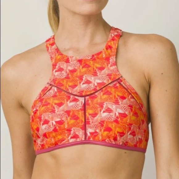 Prana Carmine Pink Safari Azra High Neck Bikini Top Pink Orange Zebra Sm… - Picture 4 of 9